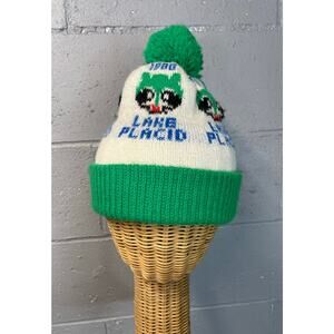 Vintage 1980s Lake Placid VIII Olympic Games Pom Pom Beanie Winter Hat